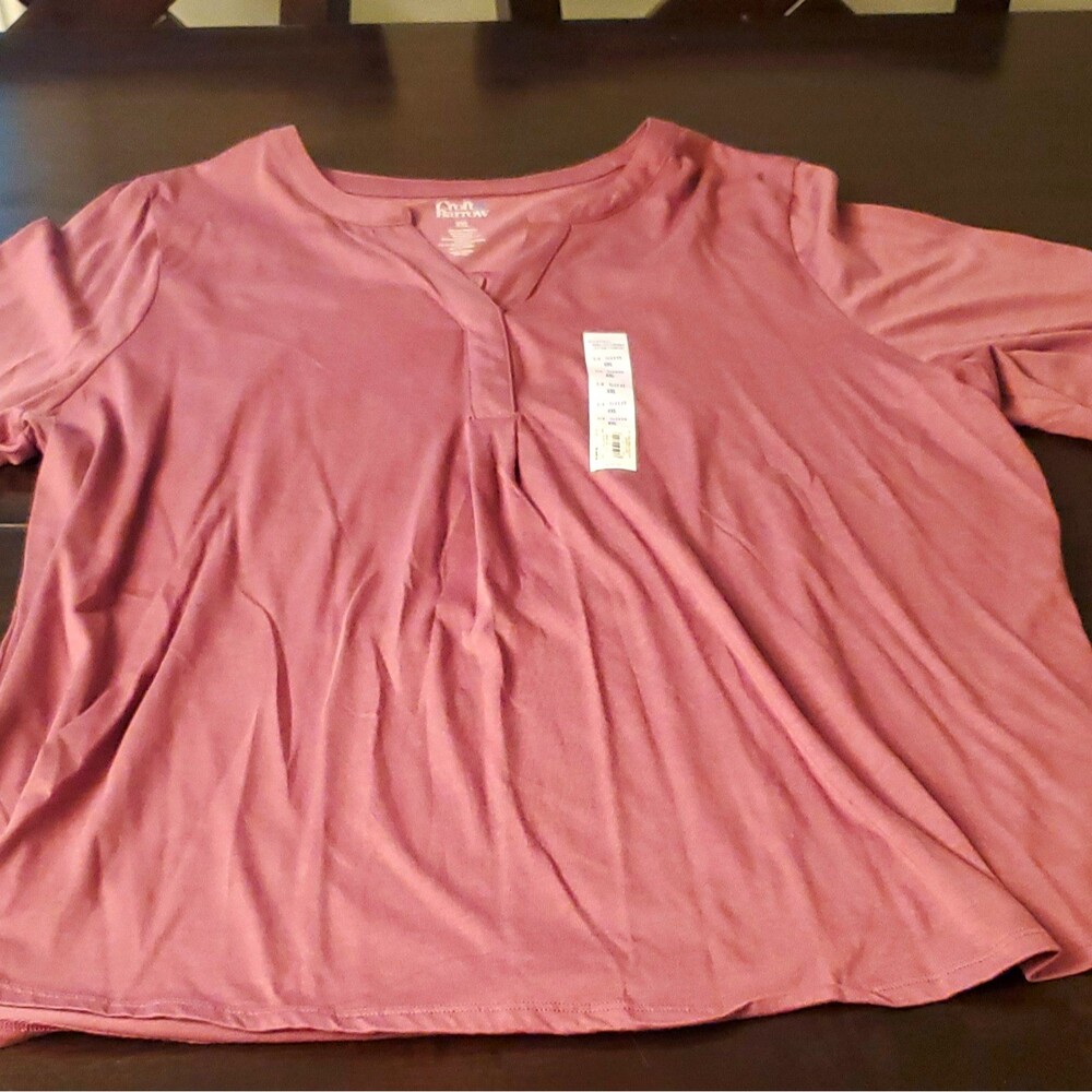 Croft & Barrow Women's 2XL Purple V-Neck 3/4 Sleeve Jersey Top Pleated